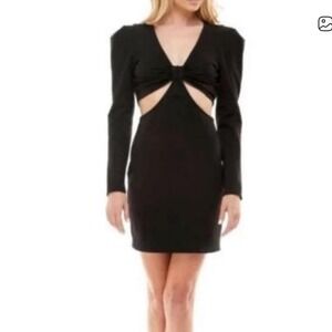 Socialite Black Cut Out Long Sleeve Mini Dress M Club Edgy Twisted Knot V-Neck